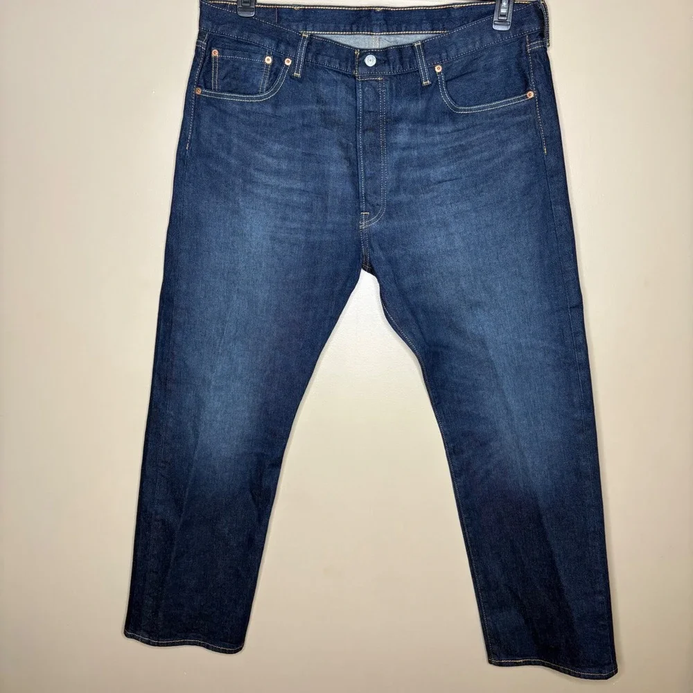 Levis 501 Button Fly Original Fit Mens Dark Wash Jeans W40 L30 Classic Workwear